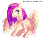  equine eyelashes fan_character feathered_wings feathers female feral hooves ka-samy mammal my_little_pony nude pegasus purple_eyes simple_background smile solo tan_feathers white_background wings 