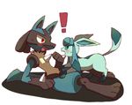  blush eye_contact gen_4_pokemon glaceon looking_at_another lucario no_humans open_mouth pokemon pokemon_(creature) shadow shiwo_(siwosi) simple_background sweatdrop white_background 