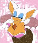  between_breasts big_breasts breasts candy chiropteran chocolate female food looking_at_viewer mammal michiyoshi rouge_the_bat seductive smile solo sonic_(series) 