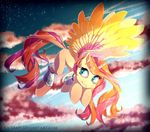  blonde_hair blue_eyes day equine eyelashes fan_character feathered_wings feathers feral flying hair hooves horn ka-samy mammal my_little_pony outside pink_feathers pink_hair purple_hair red_hair sky smile solo star starry_sky winged_unicorn wings yellow_feathers 