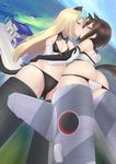  2girls animal_ears ass blonde_hair brown_eyes brown_hair eye_contact flying gloves green_eyes heinrike_prinzessin_zu_sayn-wittgenstein kiss kuroda_kunika long_hair multiple_girls short_hair side-tie_panties strike_witches striker_unit tail underwear yuri 