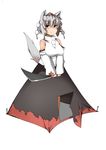  :&gt; animal_ears bare_shoulders blush breasts commentary cutout detached_sleeves empty_eyes eyebrows hat inubashiri_momiji long_skirt medium_breasts naughty_face shaded_face shishi_juuroku short_hair silver_hair skirt smile smug solo sword tail tent tent_peg thick_eyebrows tokin_hat touhou weapon what wolf_ears wolf_tail 