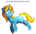  ambiguous_gender blue_fur equine fan_character feral fur hooves horn ka-samy mammal my_little_pony nude orange_eyes simple_background solo unicorn white_background yellow_eyes 