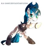  blue_hair clothed clothing cutie_mark equine eyelashes fan_character female feral green_eyes hair hat hooves horn ka-samy mammal my_little_pony simple_background smile solo standing unicorn white_background 