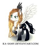  black_fur blonde_hair cutie_mark equine eyelashes fan_character feathered_wings feathers fur gradient_eyes green_eyes grey_feathers hair hooves ka-samy mammal my_little_pony pegasus simple_background smile standing white_background white_feathers white_fur wings yellow_eyes 