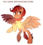  cutie_mark equine eyelashes fan_character feathered_wings feathers female hair hooves ka-samy mammal my_little_pony nude orange_eyes pegasus red_hair simple_background smile spread_wings tan_feathers white_background wings 