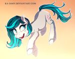  blue_eyes blue_hair cutie_mark equine eyelashes fan_character feral fur gradient_background hair hooves ka-samy mammal my_little_pony nude open_mouth simple_background smile solo teeth white_fur white_hooves 