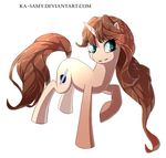  brown_hair cutie_mark equine eyelashes fan_character feral green_eyes hair hooves horn ka-samy long_hair mammal my_little_pony nude simple_background smile solo standing unicorn white_background 
