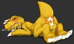  abuse agumon anus balls blush butt claws cum cum_inside cum_on_face digimon dinosaur feet forced infamousmustelid_(artist) leaking male penis scalie simple_background solo yellow_skin 