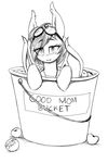  2016 bat_pony bucket english_text eyewear fan_character female goggles monochrome my_little_pony nectarine_wynne plum_(fruit) replica_(artist) sketch solo text 