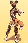  2016 african_wild_dog animal_genitalia animal_penis anthro balls beckoning biped black_body black_fur brown_body brown_fur canid canine canine_genitalia canine_penis collar detached_sheath digitigrade ear_piercing facial_piercing front_view fur gauged_ear genital_piercing genitals gesture hair holding_balls holding_own_sheath holding_sheath illbarks inviting lip_piercing looking_at_viewer male mammal multicolored_body multicolored_fur navel nikki_(paradisebear) nose_piercing nose_ring nude penis penis_tip piercing ring_piercing scrotum_piercing septum_piercing sheath simple_background smile smirk solo spots standing white_body white_fur white_hair yellow_eyes 