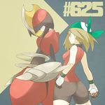  1girl ass bandanna bike_shorts bisharp blue_eyes breasts brown_hair gloves haruka_(pokemon) highres huge_ass md5_mismatch poke_ball pokemon 