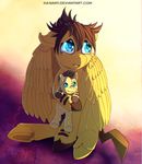  blue_eyes brown_hair doll equine fan_character feathered_wings feathers feral fur hair hooves ka-samy male mammal my_little_pony sitting solo wings yellow_feathers yellow_fur yellow_hooves 