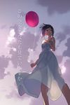  backlighting bad_id bad_pixiv_id balloon banned_artist black_eyes black_hair cloud cloudy_sky day dress from_below hand_on_own_chest highres holding jandy looking_afar looking_to_the_side open_mouth original see-through_silhouette short_hair sky sleeveless sleeveless_dress solo sundress translated white_dress wind 