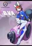  anthro breasts brown_eyes brown_hair clothed clothing d.va_(overwatch) english_text facial_markings female hair lagomorph mammal markings max_yunlong overwatch pose rabbit sitting skimpy solo text tight_clothing video_games 