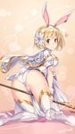  alternate_costume animal_ears blonde_hair blush breasts brown_eyes bunny_ears bunny_tail cape cleavage djeeta_(granblue_fantasy) fake_animal_ears flower granblue_fantasy hair_flower hair_ornament hairband heart high_heels highres holding holding_staff kuro_chairo_no_neko large_breasts leotard looking_at_viewer looking_back puffy_short_sleeves puffy_sleeves sage_(granblue_fantasy) shoes short_hair short_sleeves smile solo staff tail thighhighs twitter_username white_footwear white_legwear white_leotard wrist_cuffs 