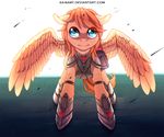  armor blue_eyes equine fan_character feathered_wings feathers feral fur hooves ka-samy looking_at_viewer mammal my_little_pony pegasus solo standing tan_feathers tan_fur tan_hair wings 