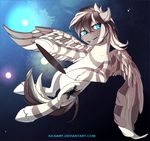  blue_eyes cutie_mark equine fan_character feathered_wings feathers featureless_crotch feral flying fur grey_feathers grey_fur grey_hair hair ka-samy male mammal my_little_pony nude pegasus solo spread_wings striped_fur stripes white_feathers white_fur white_hair white_hooves wings 