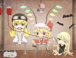  barefoot bat bat_wings blonde_hair blood blood_bag blush_stickers button_eyes chair character_doll chibi color_connection crossover doll dress drinking_blood empty_eyes evangeline_a_k_mcdowell fangs flandre_scarlet goggles goggles_on_head hair_color_connection hat helmet hidarikata indoors intravenous_drip legs_up long_hair mahou_sensei_negima! mob_cap monogatari_(series) multiple_girls one_eye_closed oshino_shinobu paw_print red_eyes remilia_scarlet short_sleeves side_ponytail sitting sitting_on_floor skirt skirt_set sleeveless slit_pupils smile stool teruterubouzu touhou trait_connection vampire very_long_hair wings yellow_eyes 