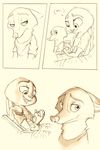  ambiguous_gender anthro baby black_and_white canine clothed clothing comic disney female fox fur group hi_res judy_hopps lagomorph male mammal monochrome nick_wilde rabbit smile sprinkah text young zootopia 