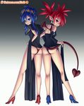  2girls ass ass-to-ass bare_shoulders blue_eyes blue_hair blush breasts butt_crack choker choujigen_game_neptune compile_heart demon_girl demon_tail demon_wings detached_sleeves disgaea dress earrings etna from_behind goggles goggles_on_head high_heels idea_factory long_hair looking_at_viewer makai_senki_disgaea multiple_girls neptune_(series) nippon_ichi_(choujigen_game_neptune) pointy_ears ponytail red_eyes red_hair reit shiny shiny_hair shiny_skin side_slit sideboob smile tail take_your_pick thong twintails wings 