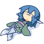  :3 blue_hair chibi closed_eyes drill_hair head_fins japanese_clothes kakinoki_mikan_(kari) kimono mermaid monster_girl obi sash sleeping solo teruyof touhou wakasagihime 