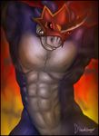  abs armor armpits belt digimon dragon fire flamedramon frog_perspective helmet leather male muscular nipples nude painis18 reptile scalie 