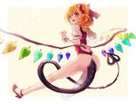  ass blonde_hair bottomless commentary_request duplicate flandre_scarlet full_body hair_ribbon heart laevatein_(tail) looking_at_viewer low_wings mokokiyo_(asaddr) open_mouth pointy_ears puffy_short_sleeves puffy_sleeves red_eyes red_footwear red_ribbon ribbon shoes short_sleeves side_ponytail simple_background smile solo tail touhou wings wrist_cuffs 