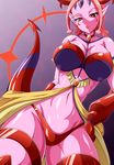  aokura_shou benigio breasts demon_girl demon_tail hand_on_hip highres horns large_breasts looking_down mahou_girls_precure! parted_lips pink_hair pink_skin pointy_ears precure red_eyes short_hair solo tail thick_thighs thighs 