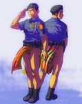  ankle_boots ass belt blush boots hat highres loincloth looking_back male_focus multiple_boys original pelvic_curtain police police_hat police_uniform salute smile thighs torte_(triggerhappy) uniform 