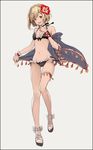  :d bare_shoulders bikini black_bikini black_border black_bow blonde_hair blush bob_cut border bow braid breasts brown_eyes chabo213 cleavage collarbone cross-laced_footwear djeeta_(granblue_fantasy) flower french_braid frilled_bikini frills front-tie_top full_body granblue_fantasy groin hair_flower hair_ornament halterneck hibiscus navel open_mouth sandals see-through short_hair small_breasts smile solo standing swimsuit thigh_strap wedge_heels wristband 