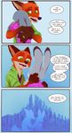  2016 anthro black_nose canine clothed clothing comic disney duo english_text female fox fur green_eyes hi_res judy_hopps lagomorph male mammal mistermead nick_wilde pink_nose police rabbit red_fur simple_background tan_fur text uniform yellow_eyes zootopia 