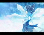  auer bad_id bad_pixiv_id blue_eyes blue_hair bow cirno crossed_arms from_behind glowing glowing_eyes hair_bow looking_back ribbon smirk solo standing touhou wings 