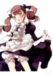  absurdres bloomers blue_eyes blush bow brown_hair crotchless_panties hair_bow hair_ribbon highres lolita_fashion long_hair maid ooyari_ashito panties ribbon robinetta_ashley rondo_leaflet skirt skirt_lift smile solo twintails underwear 