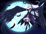  dress feathers frills hairband long_hair moon red_eyes rozen_maiden silver_hair solo suigintou tenten_(edp666) wings 