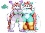  anthro blue_eyes blush cactuscacti canine cat clothing duo english_text feline female fox hair legwear loincloth mammal minda red_hair simple_background text thigh_highs tight_clothing wide_hips yellow_eyes 