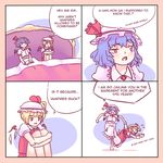  anger_vein bed blanket blonde_hair blue_hair bow comic english flandre_scarlet hat hat_bow hat_ribbon highres joke mob_cap multiple_girls puffy_short_sleeves puffy_sleeves pun red_eyes remilia_scarlet ribbon short_sleeves side_ponytail touhou wings yoruny 