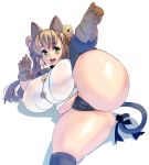  1girl ahoge animal_ears ass blonde_hair boots breasts cat_ears cat_tail curvy gloves green_eyes highres huge_ass huge_breasts leg_up long_hair masao nipples original panties see-through solo tail tongue underwear wide_hips 