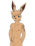  2016 alpha_channel areola blue_eyes ear_piercing featureless_crotch frown fur lagomorph looking_at_viewer male mammal muscular muscular_male navel nipples nude pecs piercing pubes rabbit repeat_(visual_novel) shirokoi simple_background sissel_(repeat) solo tan_fur tattoo transparent_background 