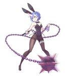  animal_ears ball_and_chain blue_eyes blue_hair bow bowtie bunny_ears bunnysuit detached_collar flail full_body grin hair_over_one_eye huge_weapon oni oni_horns pantyhose re:zero_kara_hajimeru_isekai_seikatsu rem_(re:zero) sando_(dukedevil) short_hair smile solo thighband_pantyhose transparent_background weapon wrist_cuffs 