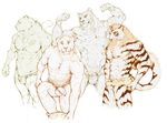  anthro armpits balls biceps body_hair bulge cat chest_hair claws clothing feline fur genital_piercing khajiit looking_at_viewer male mammal mostly_nude muscular muscular_male pecs penis penis_piercing piercing pockyrumz saber-toothed_cat simple_background the_elder_scrolls tiger underwear video_games 