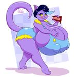  2016 absurd_res anthro badgerben big_breasts breasts cake cat catty_(undertale) cleavage clothed clothing erect_nipples feline female food hi_res huge_breasts hyper hyper_breasts mammal nipple_bulge nipples slightly_chubby smile solo undertale video_games 