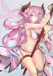  antiqq bikini blue_eyes breasts cleavage demon_horns draph granblue_fantasy groin hair_ornament hair_over_one_eye highres holding holding_weapon horns katana large_breasts lavender_hair light_smile long_hair looking_at_viewer midriff narmaya_(granblue_fantasy) navel pointy_ears sandals sheath sheathed solo standing standing_on_one_leg swimsuit sword thigh_strap thighs toes weapon white_bikini 