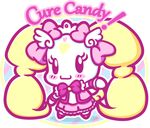  &lt;3 blush bow candy_(pretty_cure) clothing cute dress english_text female pose pretty_cure simple_background text unknown_artist wristband 