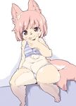  animal_humanoid blush bra canine clothing cub dog dog_humanoid female finger_lick hair humanoid kohakyu8513 looking_at_viewer mammal navel panties pink_hair simple_background sitting slightly_chubby smile solo thick_thighs underwear white_background young 