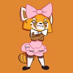  aggressive_retsuko anger_vein anthro blush bow crossed_arms embarrassed eyelashes female gabbah mammal orange_background red_panda retsuko sanrio simple_background solo tutu 