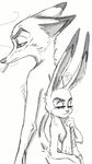  2016 anthro canine disney female fox green_eyes judy_hopps lagomorph male mammal nick_wilde purple_eyes rabbit rarewhoroastbeast_(artist) sketch smoking zootopia 