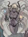  azuki_(azuki-taste) bikini blonde_hair flame_=_glass granblue_fantasy grey_skin heterochromia highres horns long_hair pauldrons solo swimsuit thigh_gap 