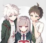  2boys bad_id bad_pixiv_id danganronpa flipped_hair game_console hair_ornament hinata_hajime hood hoodie kobeni komaeda_nagito multiple_boys nanami_chiaki pink_eyes short_hair super_danganronpa_2 