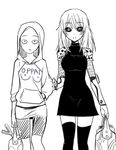  bald bald_girl black_sclera cyborg dress female_genos genderswap genderswap_(mtf) genos greyscale groceries hood hoodie long_hair looking_at_viewer monochrome multiple_girls mytyl one-punch_man oppai_hoodie saitama_(one-punch_man) 